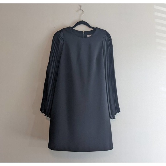 Calvin Klein Dresses & Skirts - Calvin Klein Black Pleated Bell Sleeve Dress Size 8 Long Sleeve A Line Sheath